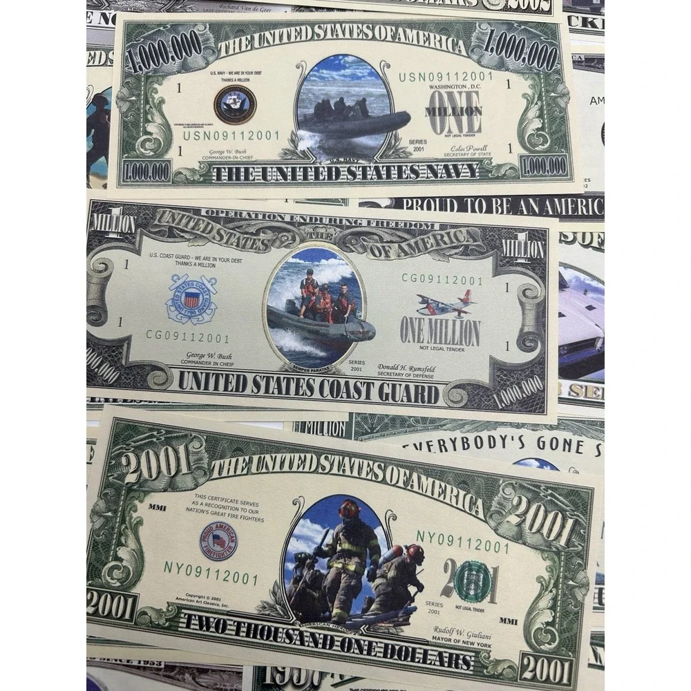 Set of 48 USA Dollar Bill Funny Money Notes Navy Hobbies Pets Presidents & more